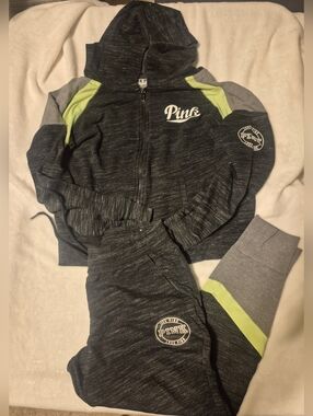 PINK Victoria's Secret Black Heather & Lime Green Track Set